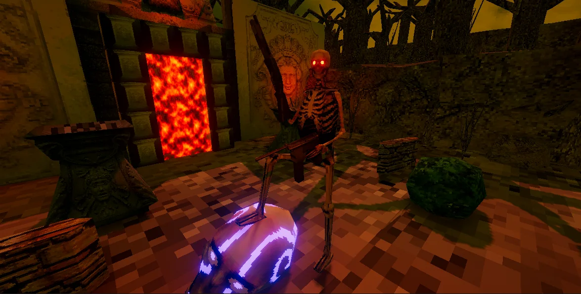 Hollowborn: a skeletal enemy beside a glowing lava portal