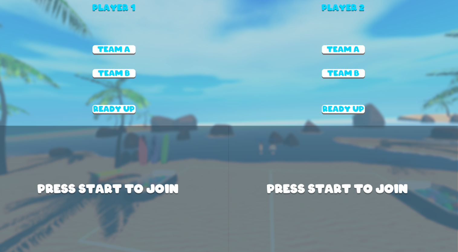 Splashball: main menu selecting characters and teams